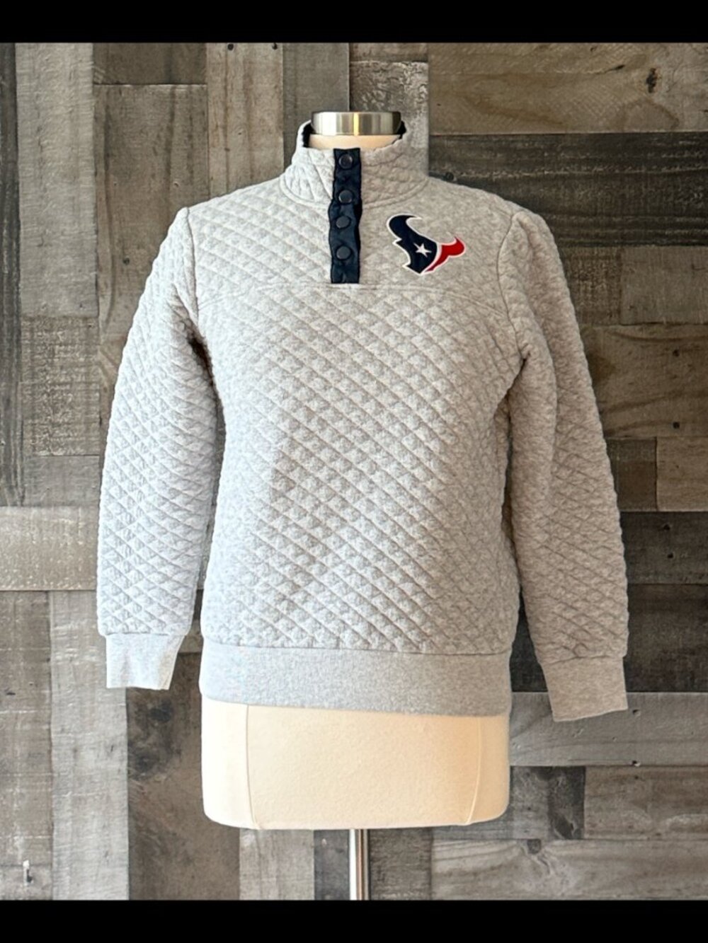 Houston Texans gray quilted mock neck sweater large NFL Team Apparel football